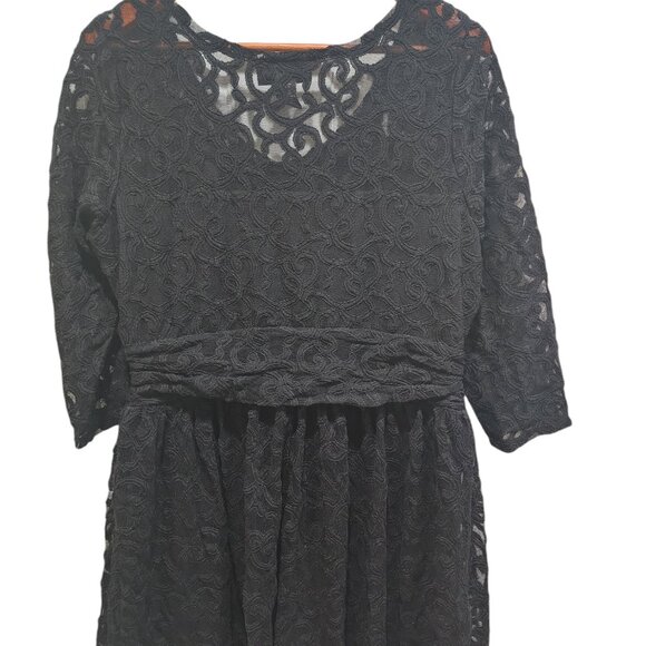 Lane Bryant Black Lace Midi Dress Size 18 | 3/4 Sleeves Party Cocktail Dress - Picture 5 of 12
